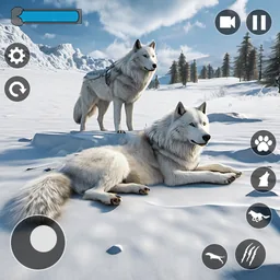 Game icon: two white wolves resting together on the snow
